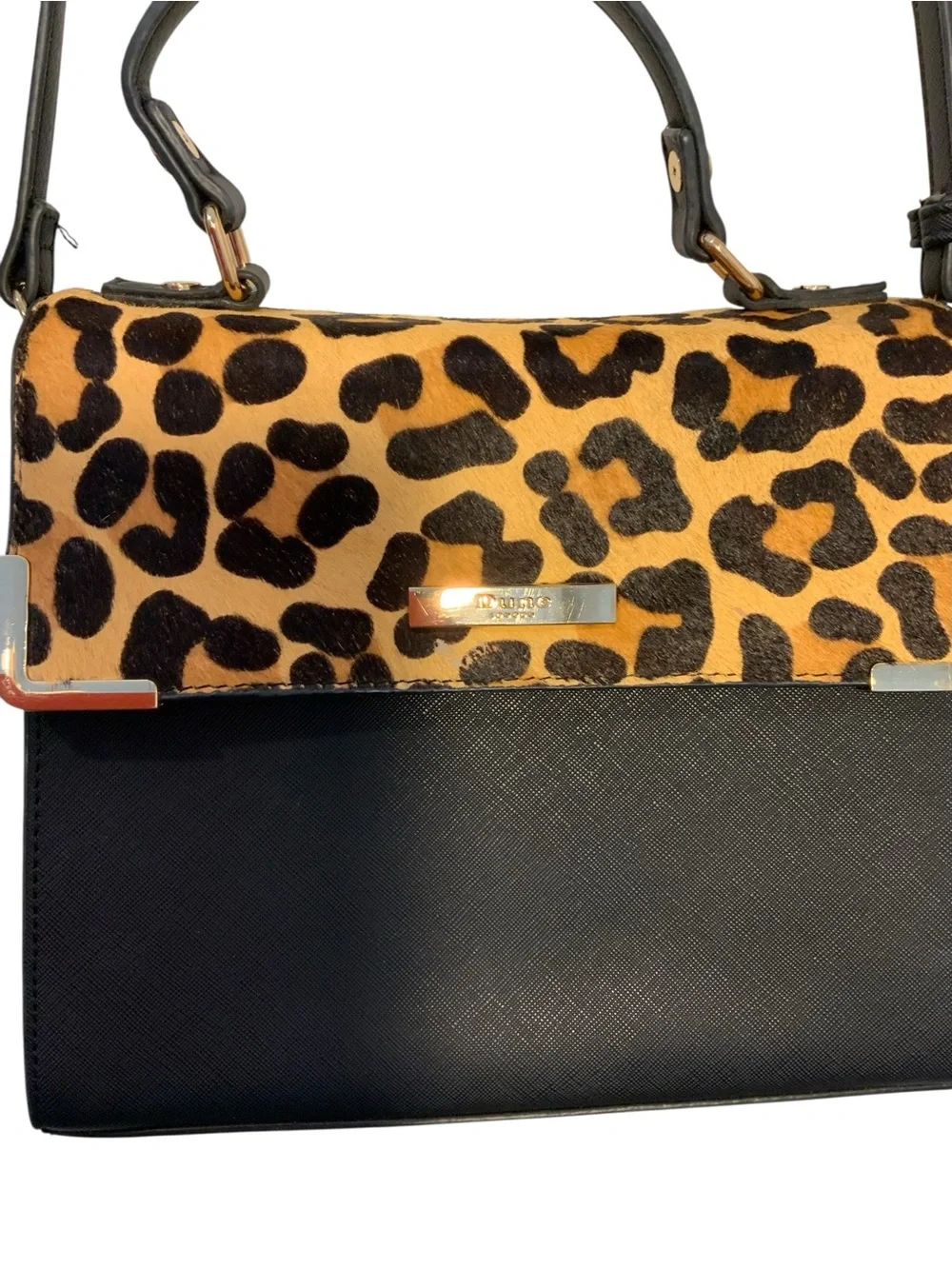 Dune London Black and Leopard Top-Handle Bag